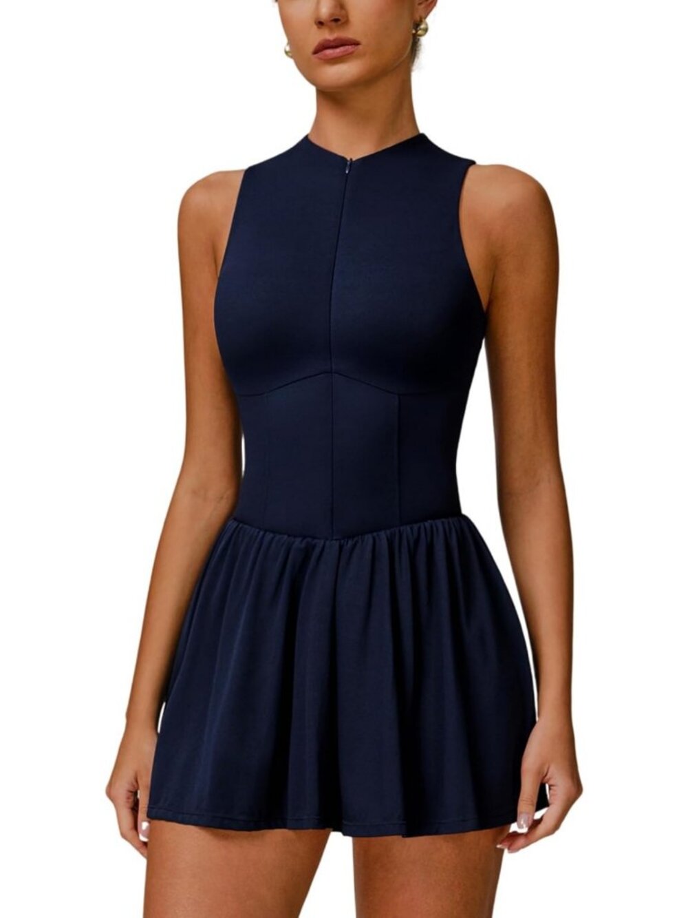 High Neck Zip Front Tennis Dress for Women | Sleeveless Golf Workout Dress with